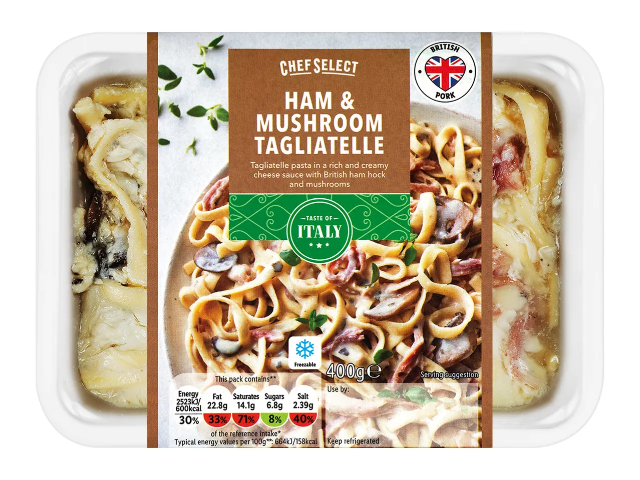 Chef Select: Ham & Mushroom Tagliatelle, ready meal.