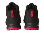 A pair of black Crivit hiking shoes with red accents are shown from the back.