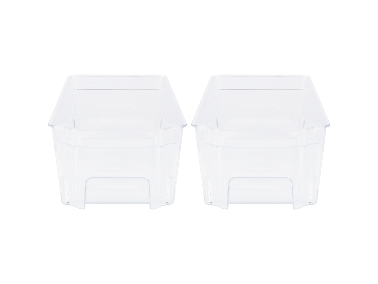 Duas caixas de armazenamento transparentes para geladeira.