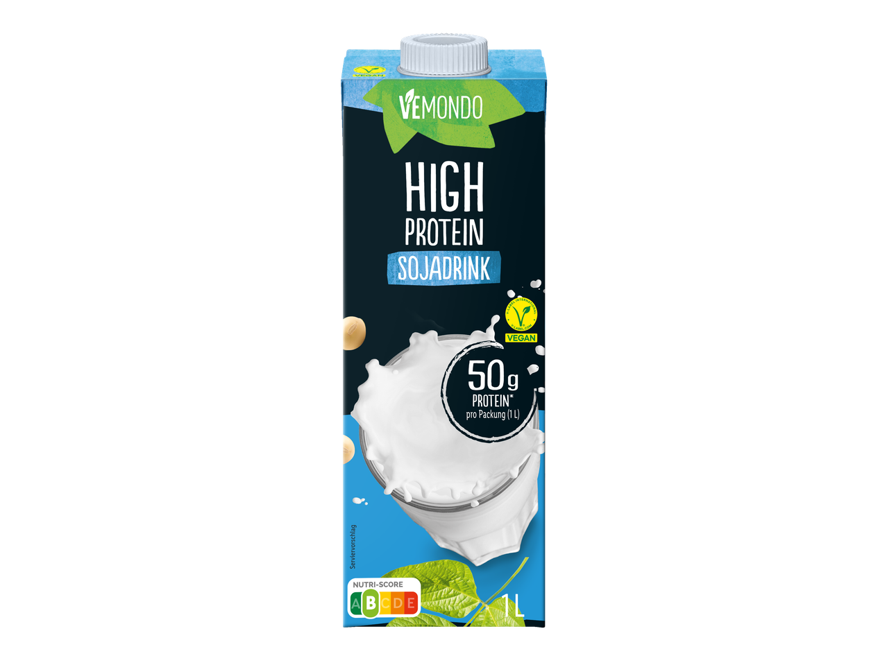 Vemondo Sojadrink mit hohem Proteingehalt; vegan, 50g Protein pro Liter.