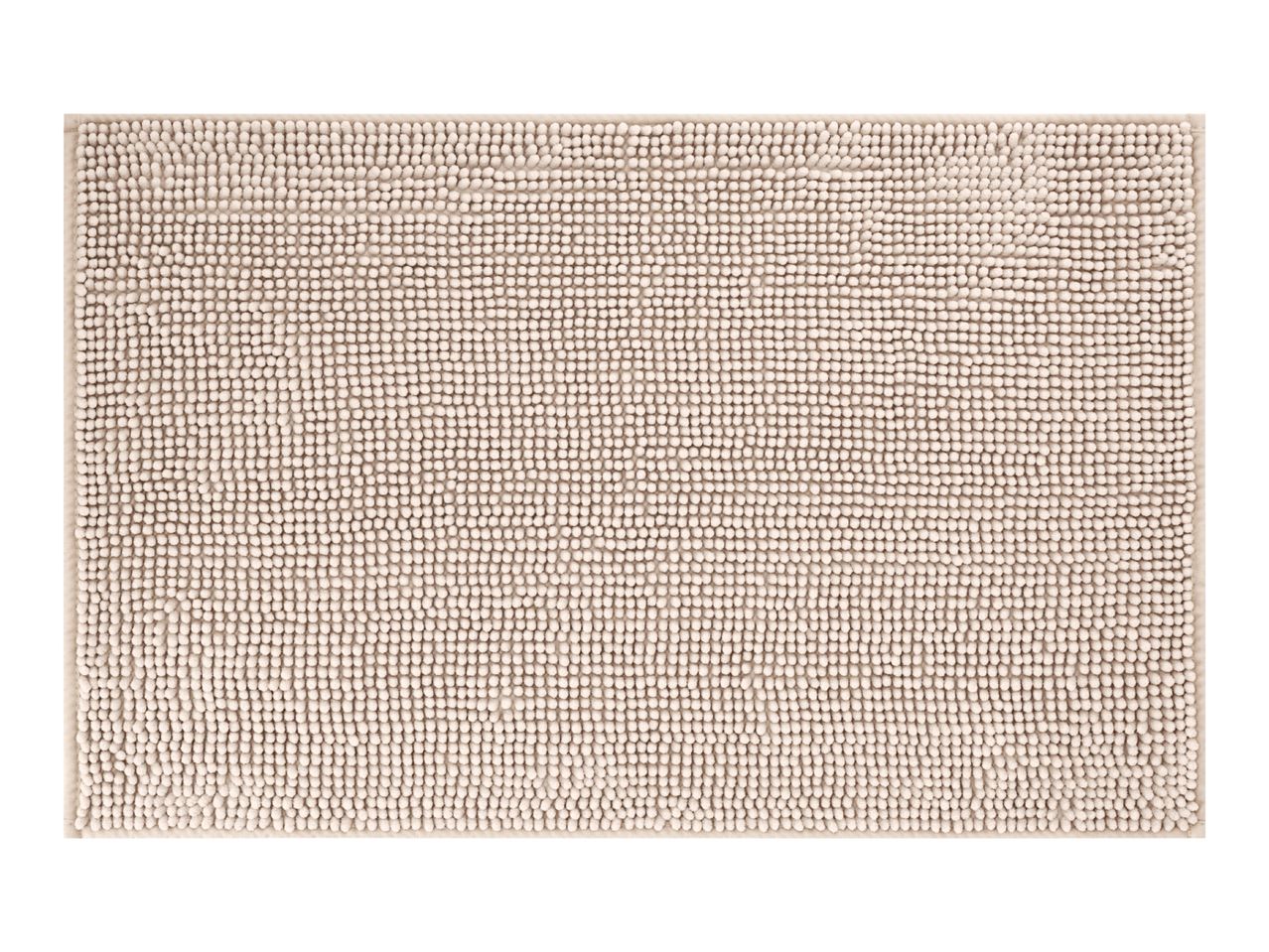 Beige bath mat with a textured, bobble surface