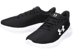 Ένα ζευγάρι μαύρα αθλητικά παπούτσια Under Armour με λευκές σόλες.