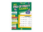 A colorful party games pad featuring 10 different games like Connect Four, Battleships, Bingo, and Truth or Dare.