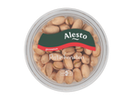 Alesto gezouten pistachenoten in een doorzichtige plastic verpakking met Nutri-Score C.