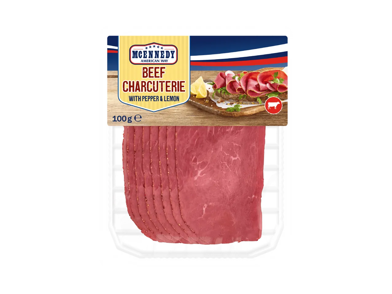 Paquet de charcuterie de bœuf au poivre et citron, 100g.