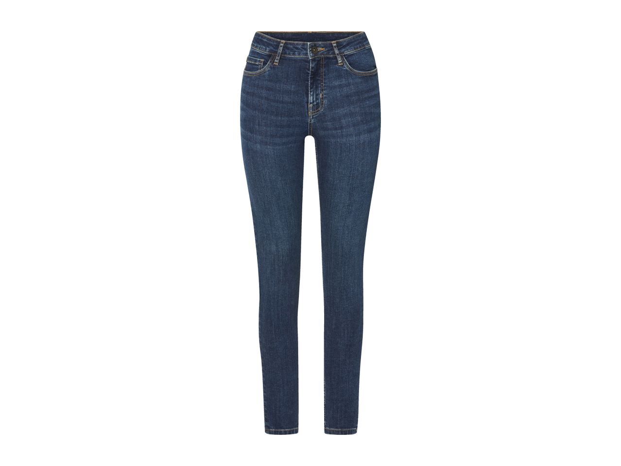 Dark blue skinny jeans on a white background