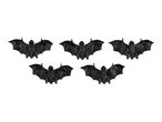 Five black bat decorations arranged in a pattern