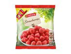 A bag of frozen Del Monte strawberries.