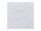 Close-up of a white quilted mattress protector or pad with diagonal stitching.