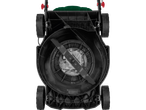 Lawn mower detail showing blades and wheels.