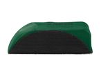 A green sanding block with a black hook-and-loop surface.
