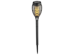 Tocha solar decorativa preta com luz LED de efeito chama.