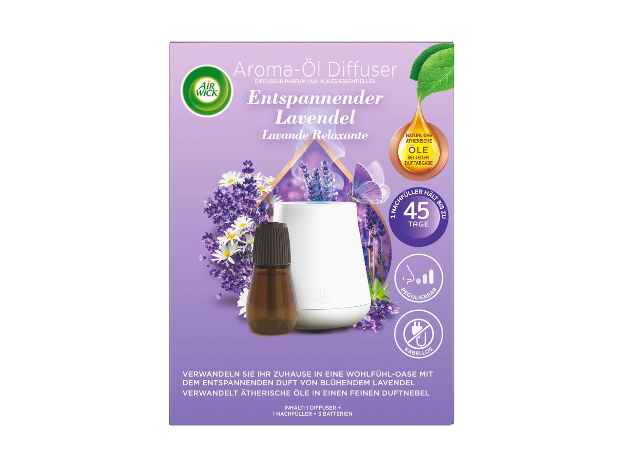 Air Wick Aroma-Öl Diffuser Lavendel: Set mit Diffuser und Nachfüller für entspannenden Duft.