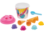 Lupilu Sand Toys: Ice cream themed bucket, scoop, cones, and molds in various colors.
