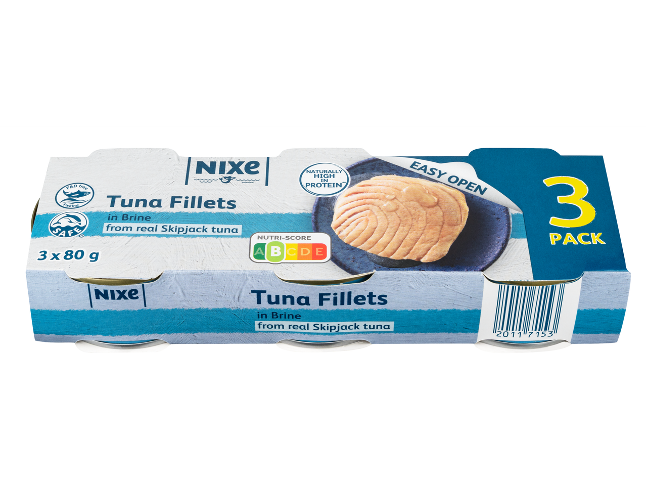 Nixe tonhalfilé sós lében, 3x80g kiszerelés, Nutri-Score A minősítéssel.