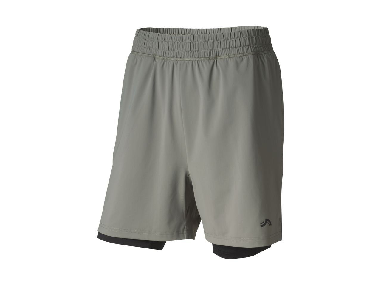 Grey men's athletic shorts with a black inner layer and an elastic waistband.