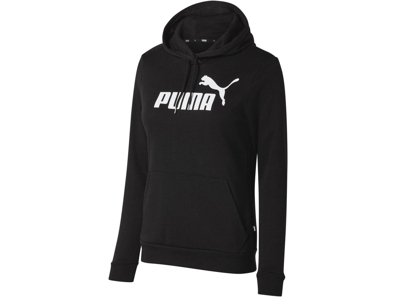 Felpa con cappuccio nera da donna Puma con logo bianco