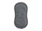 A gray cleaning sponge with a fabric-like texture and dark gray border.