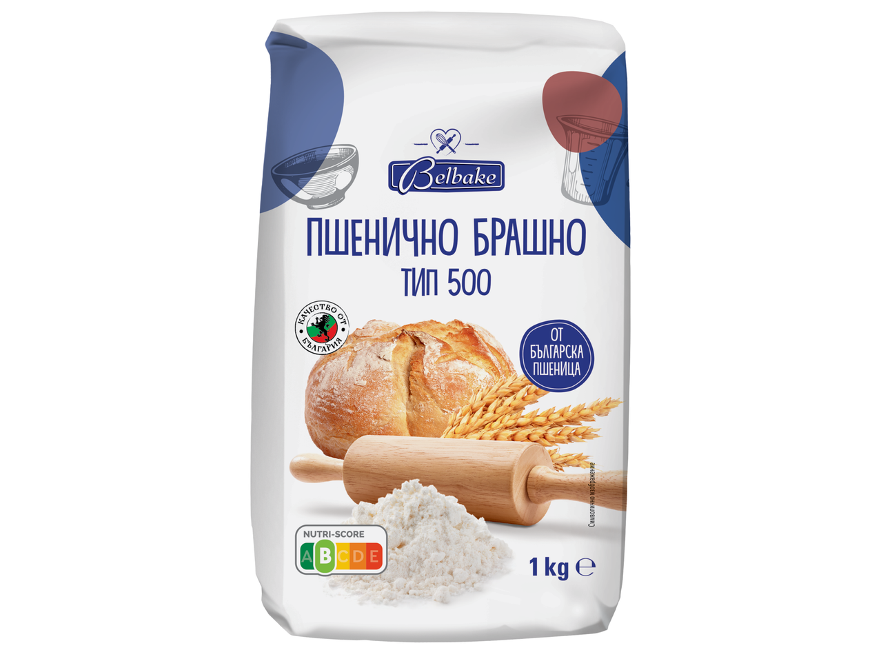 Пакет пшенично брашно тип 500 от българска пшеница, 1 кг, с Nutri-Score A.