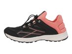Black and pink women's athletic shoe with quick-lace system.