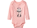 Pink baby long sleeve bodysuit with Minnie Mouse graphic and flower pattern