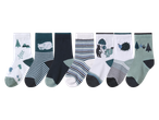 Комплект от седем чифта детски чорапи с горски животни и райета.