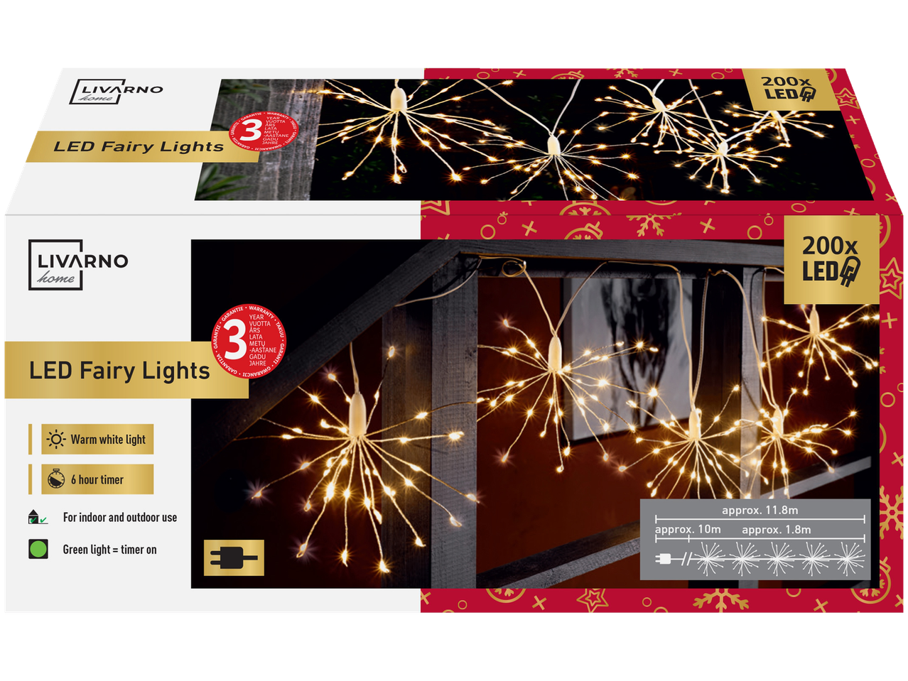 Livarno home LED girlianda su 200 šiltai baltų šviesos diodų ir laikmačio funkcija.