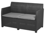 Livarno Garden Sofa Set: Dark grey rattan-style two-seater sofa with light grey cushions.