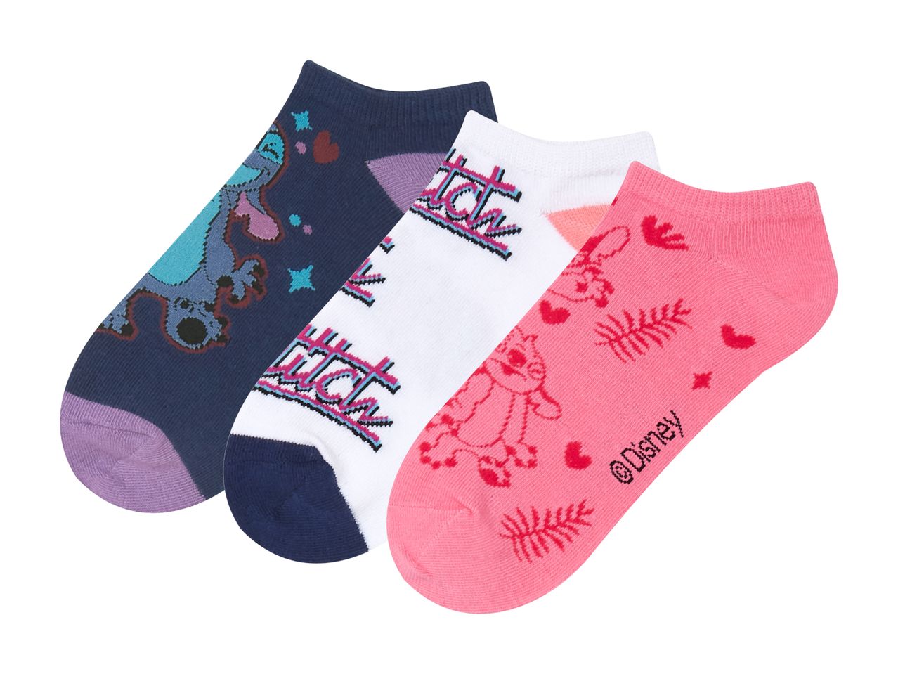 Three pairs of women's ankle socks with whimsical designs.