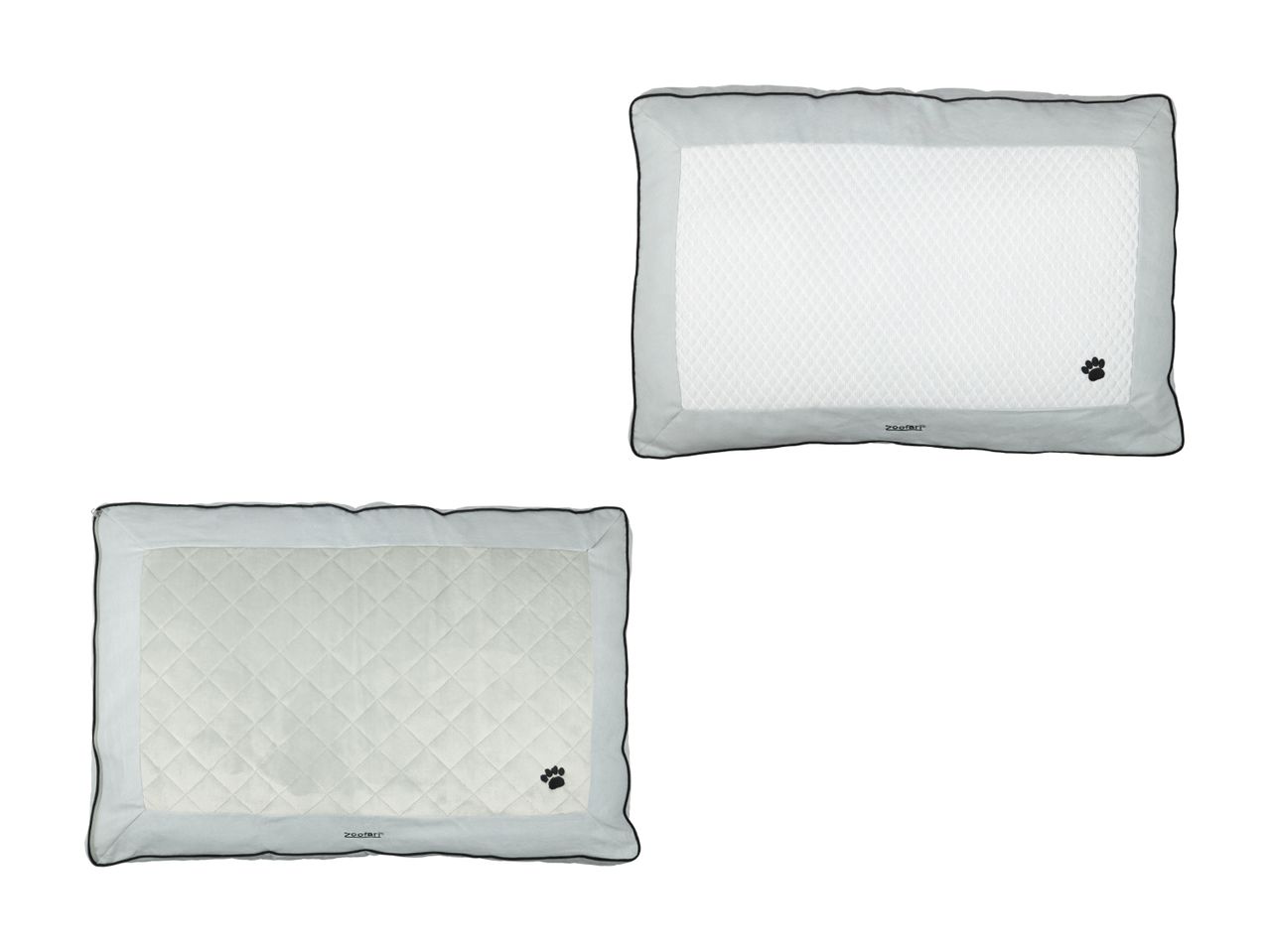 Deux coussins pour chiens ZooFari, un avec matelassage en losanges et l'autre lisse.