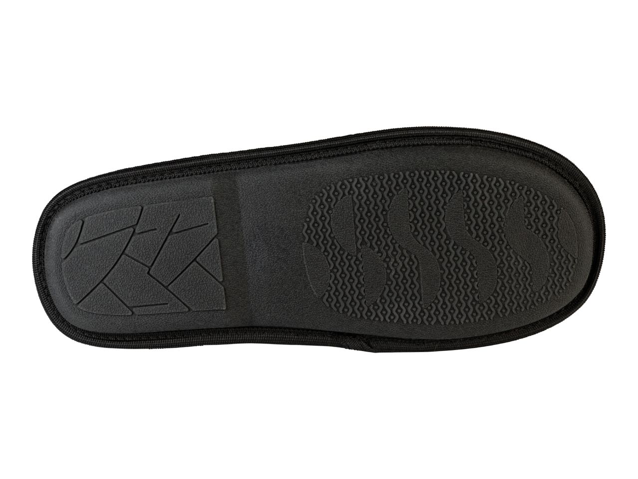 Black slipper sole with textured grip patterns