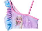 Top de biquíni para menina com estampado da Elsa do Frozen e folhos azul-roxos.
