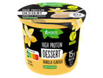 Vemondo plantaardig vanille dessert met 15g proteïne, gemaakt van tuinbonen en soja.