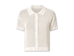 Weißes, kurzärmeliges Strick-Poloshirt mit Knopfleiste und Kragen