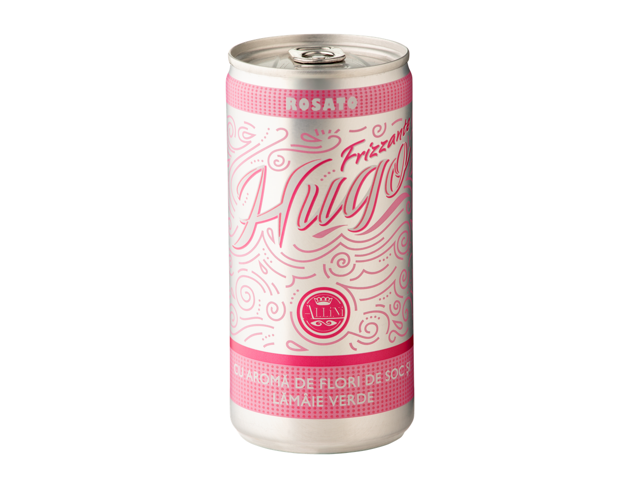 Băutură Hugo Rosato Frizzante Allini la doză, cu aromă de flori de soc și lămâie verde.