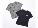 Tricou gri cu modele de animale și tricou negru cu crocodil verde.
