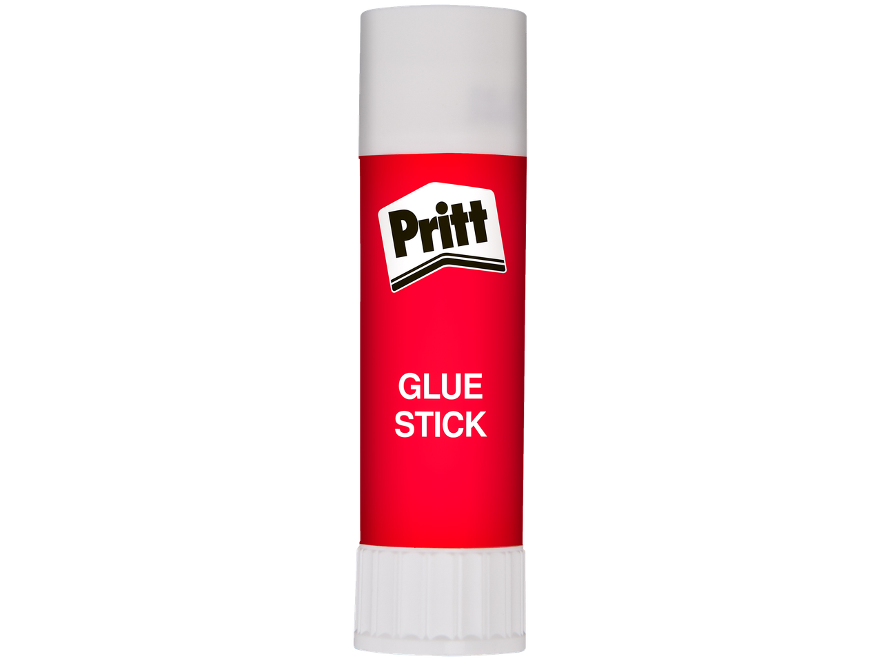 Μια κόλλα σε μορφή μολυβιού Pritt σε κόκκινη και άσπρη συσκευασία.