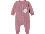 Rosa baby-overall i velour med kaninmotiv.