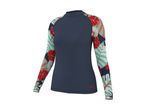 Mørkeblå langærmet rashguard med blomstermønster på ærmerne.