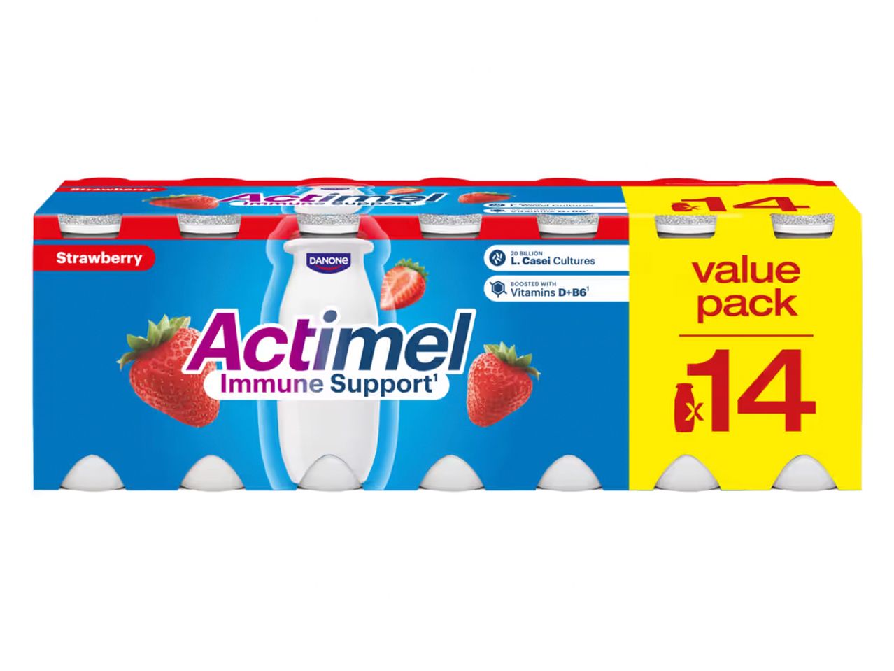 Actimel braškių skonio jogurtų 14 vnt. pakuotė.