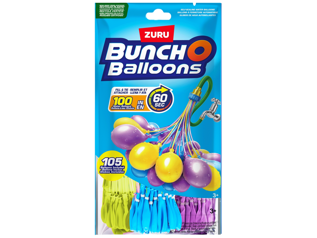 ZURU Bunch O Balloons, ein Set aus 105 selbstverschließenden Wasserballons, die in 60 Sekunden gefüllt sind.