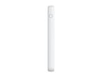 White power bank with four small indicator lights and a circular button.