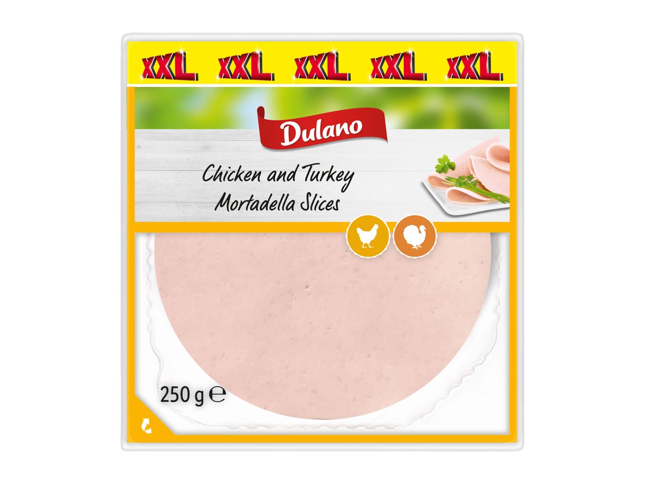 Dulano XXL Chicken and Turkey Mortadella Slices (250g)