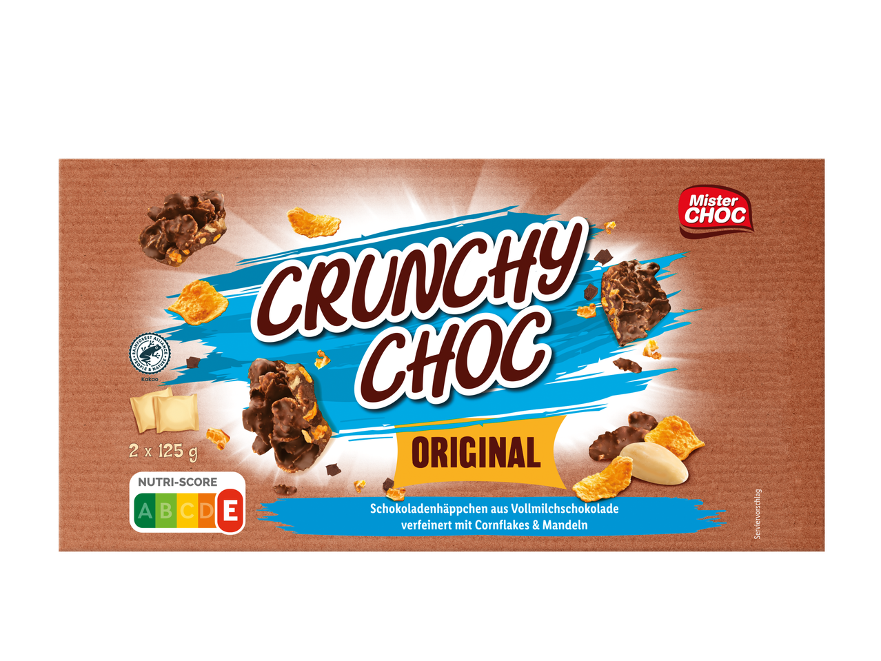 Mister Choc Crunchy Choc Original, Vollmilchschokoladenhäppchen mit Cornflakes & Mandeln, Nutri-Score E