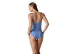 Costum de baie CRIVIT pentru femei cu imprimeu floral albastru, vedere din spate.