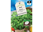 Basil seed discs for planting, with a tag showing 'Basil Bavires Ocimum basilicum'