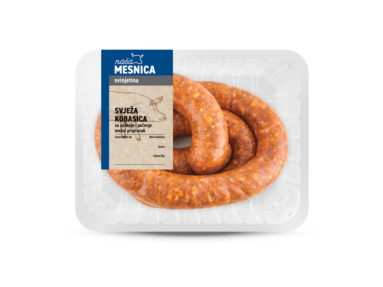 Naša Mesnica svježa svinjska kobasica za sušenje i pečenje.