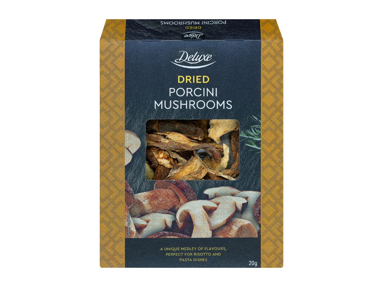 Deluxe Dried Porcini Mushrooms, 20g, for risotto and pasta dishes.