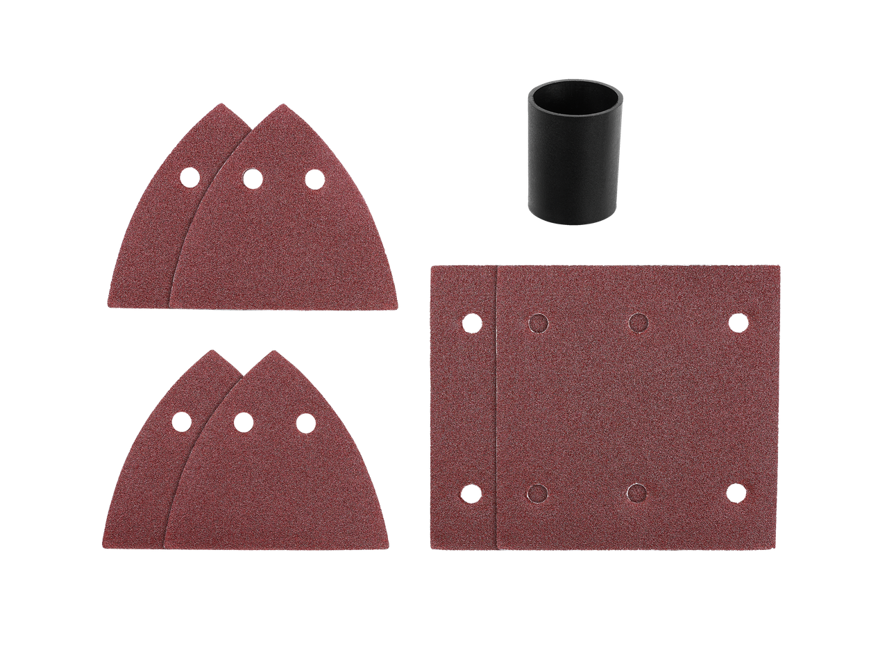 Conjunto de folhas de lixa para ferramentas rotativas, incluindo diferentes formas e tamanhos.