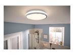 Modern LED ceiling light illuminating a bathroom with a shower and window.